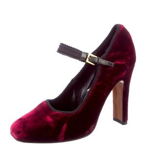 Etro burgundy velvet ribbon trim Mary Jane strap heels
